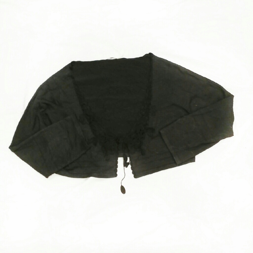 Max Studio Cropped, Thin, Black, Flower Tie Cardi