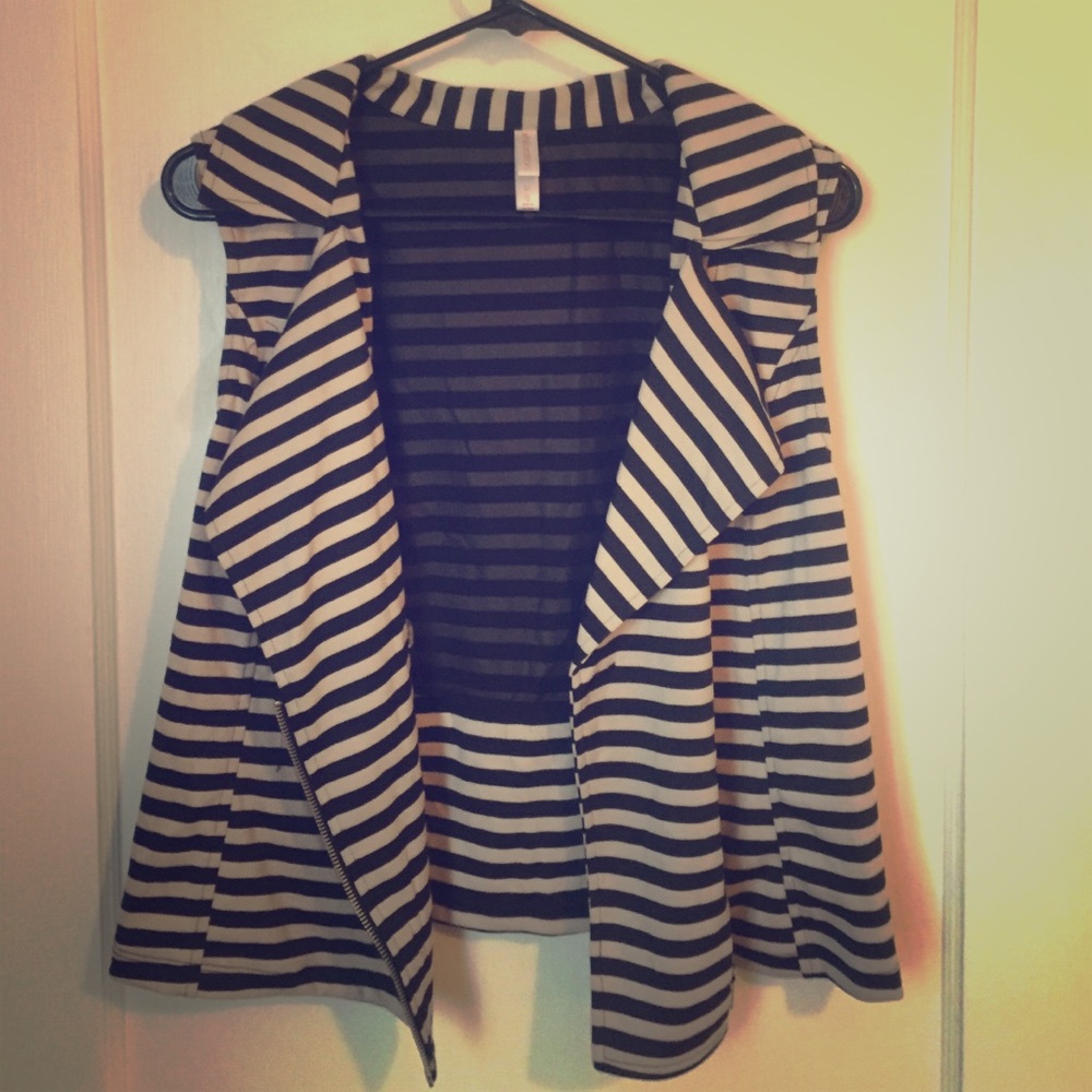 Black and white striped asymmetrical vest