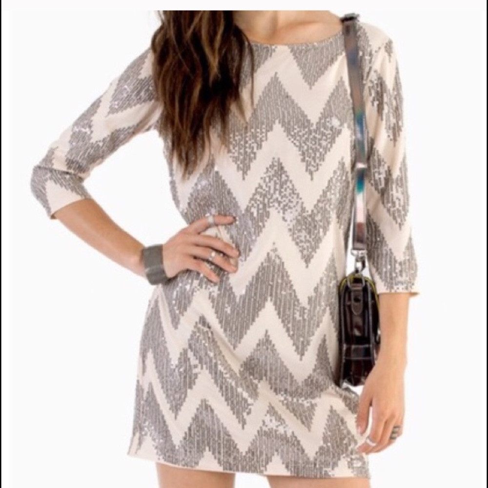 Sequin chevron long sleeve dress