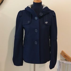 Anthropologie Elevenses Navy Blue Wool Coat Sz 6