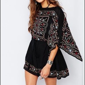 Free people black colorful embroidered flare dress
