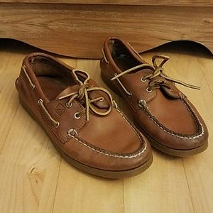 Cognac Sahara leather sperry top sliders