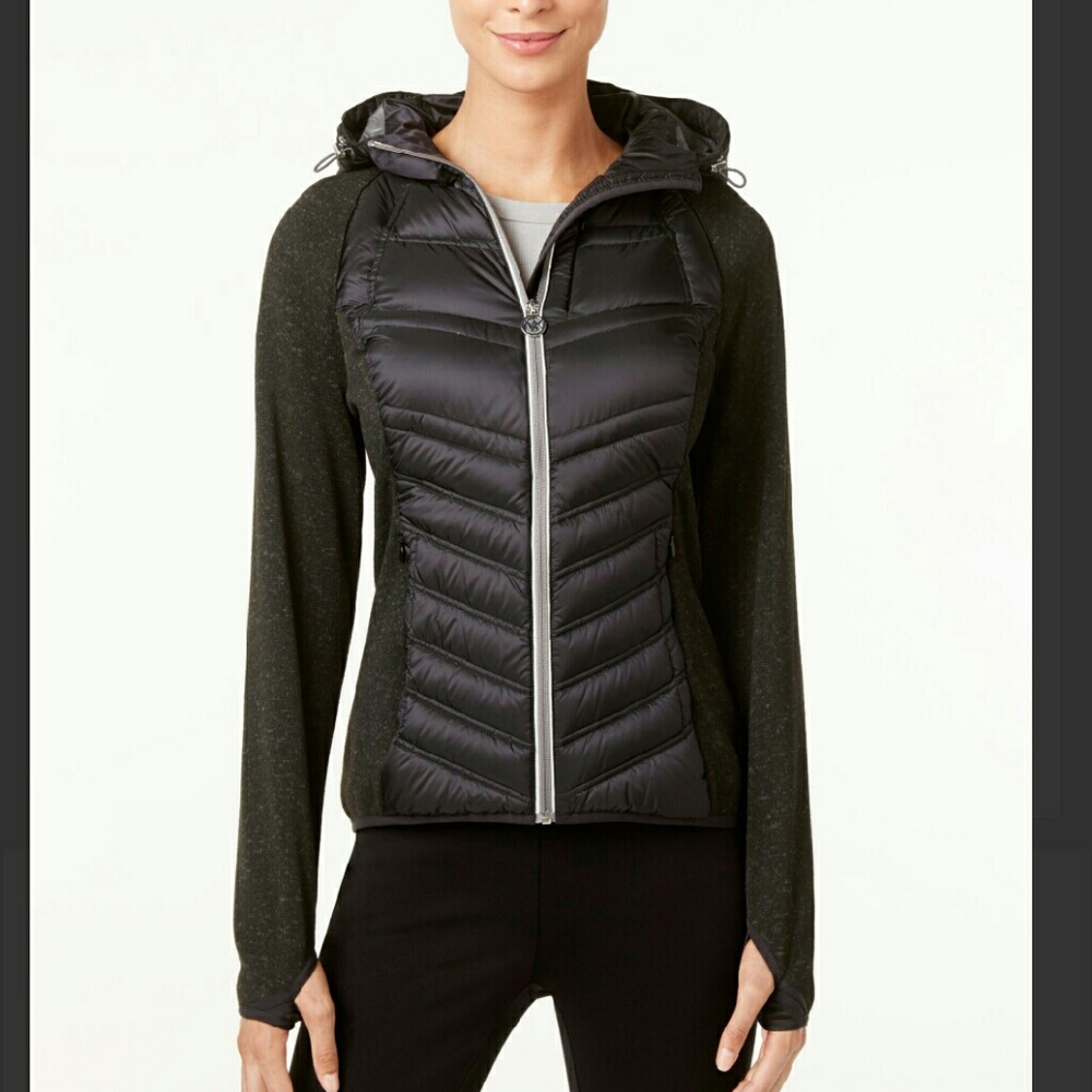 Black Michael Kors Knit-sleeve Active Puffer Coat