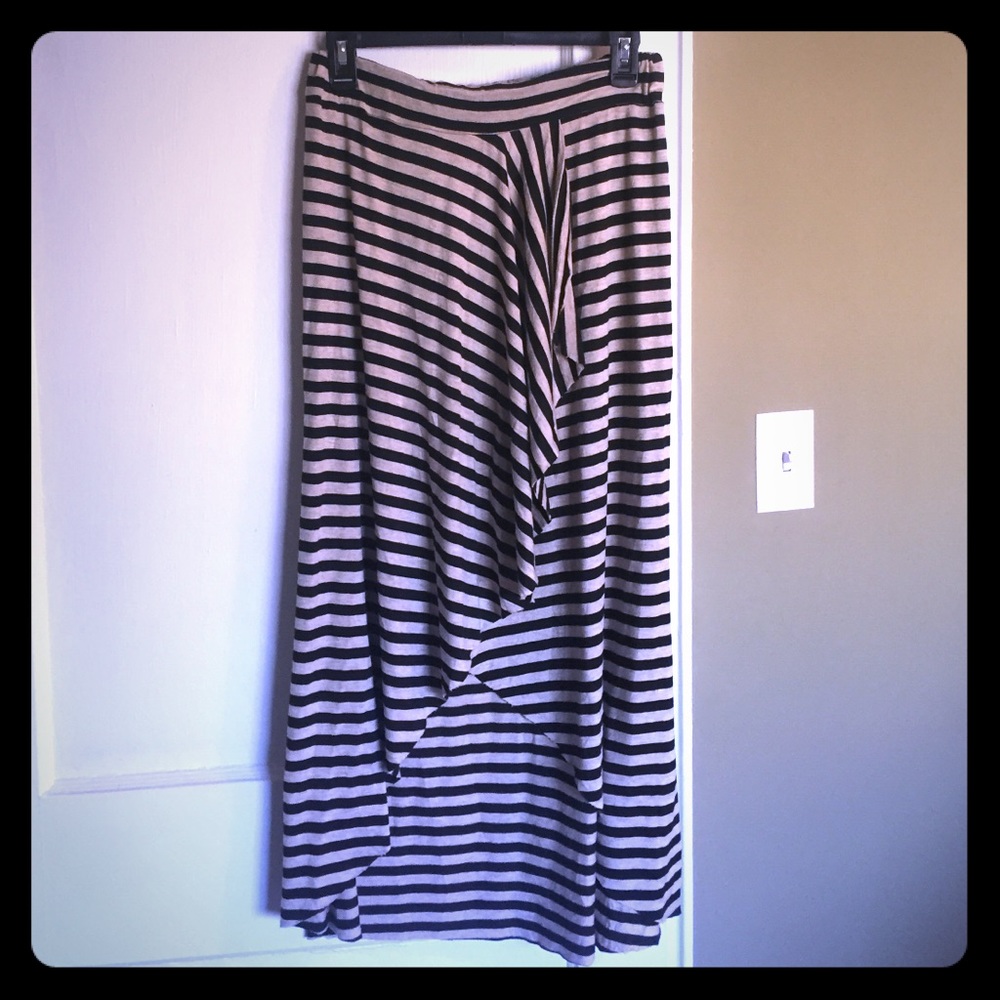 Black and White Striped Asymmetrical Skirt