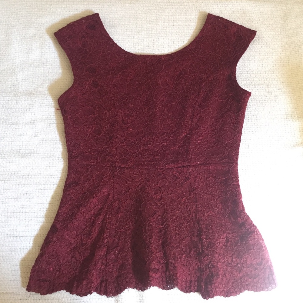 Burgundy Lace Peplum Top