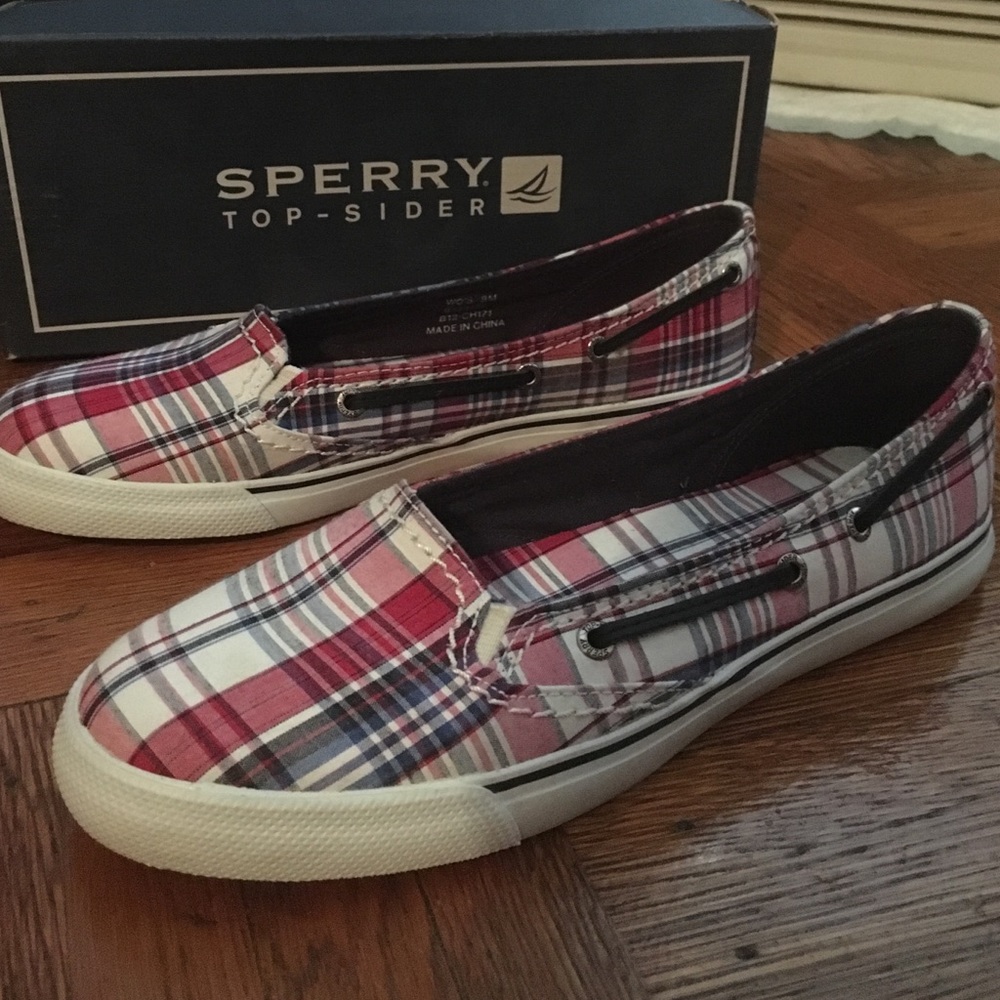 Plaid slip ons