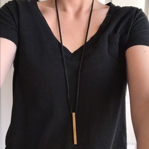 Real Leather & Gold Bar Necklace