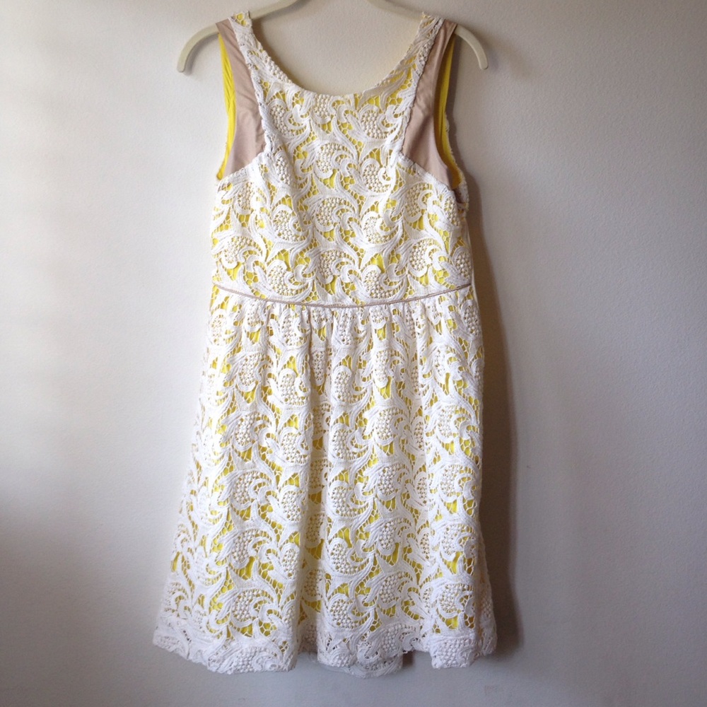 Yellow and White lined Lace dress
