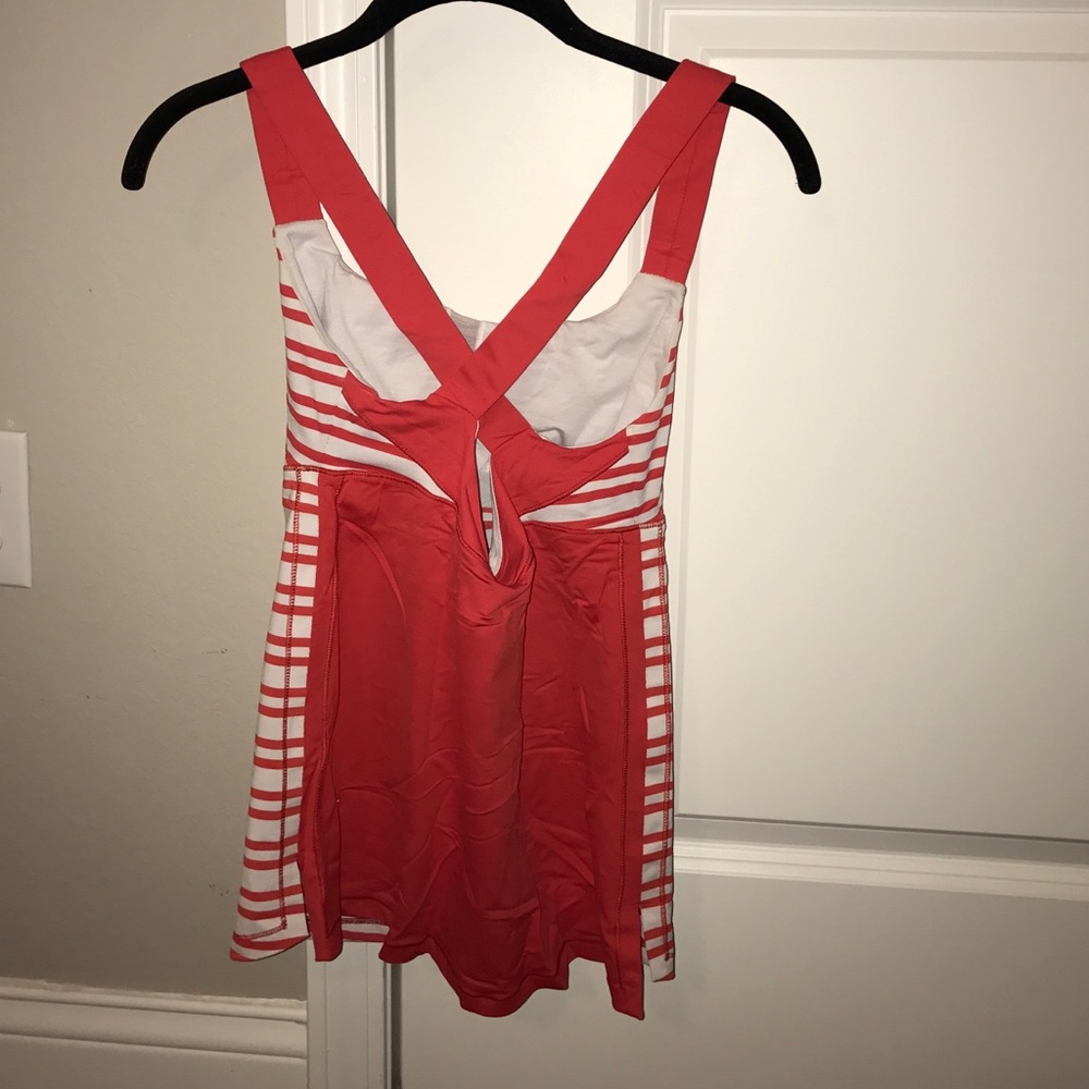 Red and white stripped lulu workout top