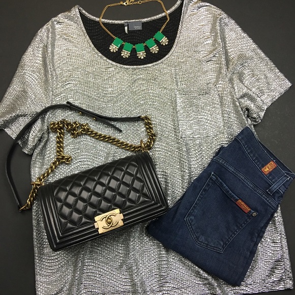 Sparkle & Fade Tops - Sparkle & Fade Silver Metallic Tee