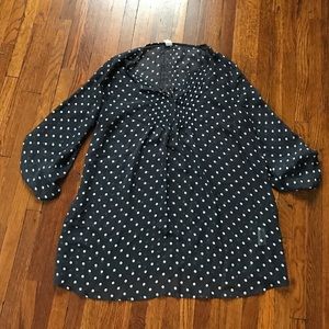 Maternity blouse, sheer polka dot