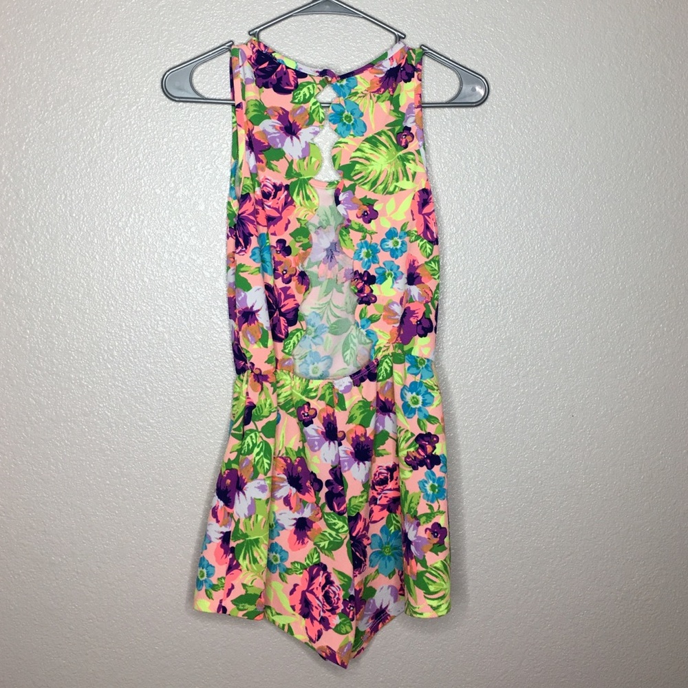 Neon floral romper with open back