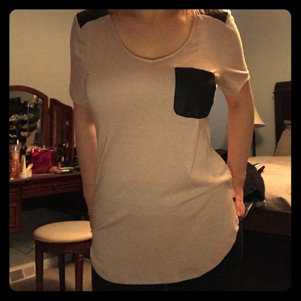 Pink with black leather detail top