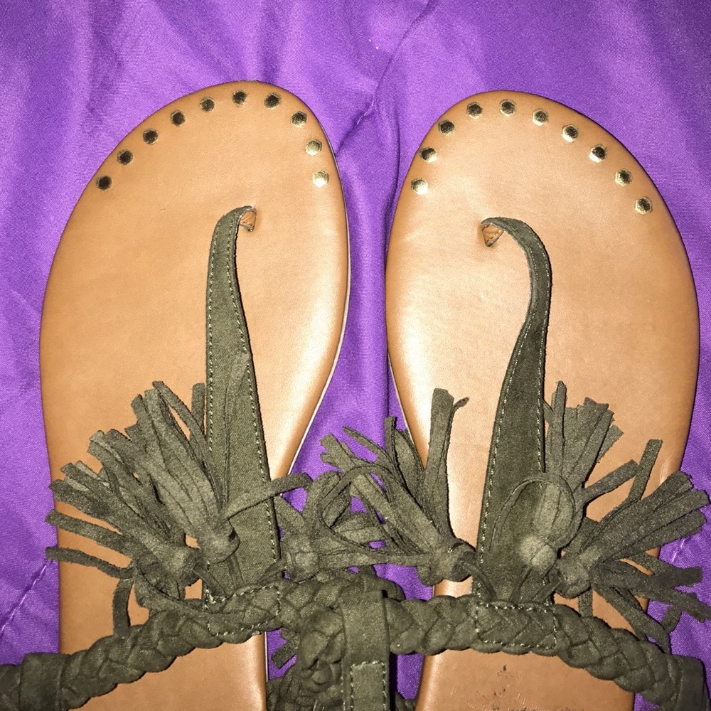 olive fringe sandals