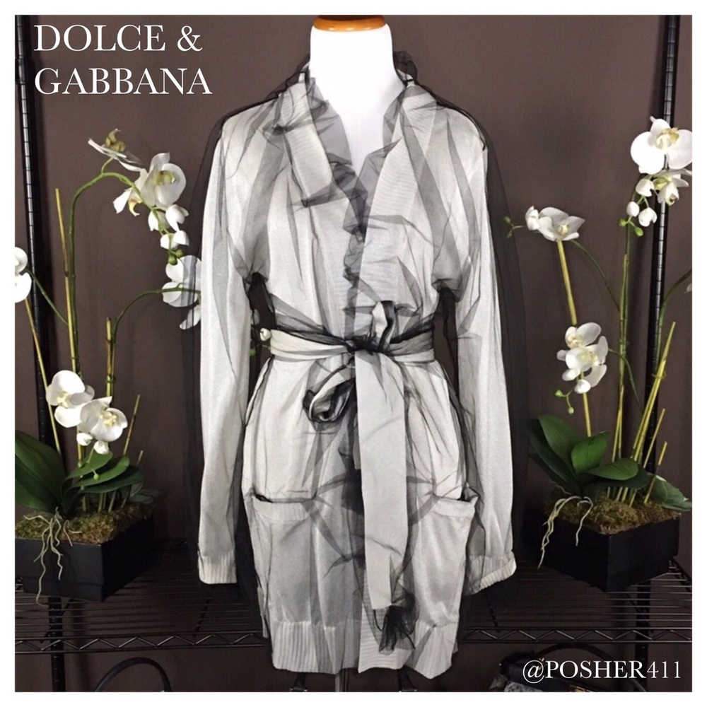 DOLCE & GABBANA TULLE CREAM CARDIGAN SWEATER COAT - Picture 1 of 4