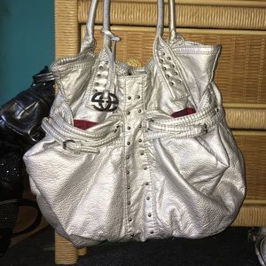 Silver echo red over the shoulder purse