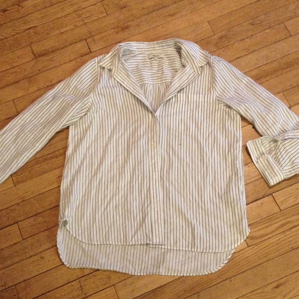 Madewell white/blue striped button up shirt size L