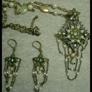 Vintage enameled necklace and earrings set