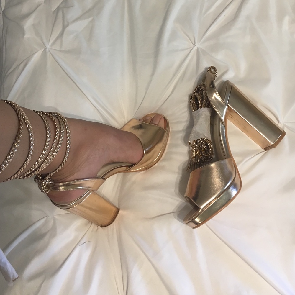 Metallic Rose Gold Strappy Heels