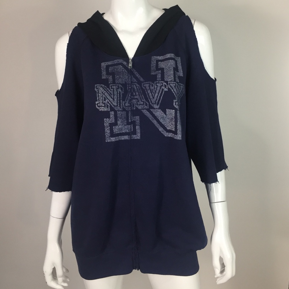 Furst of a Kind Navy Blue Cold Shoulder Sweatshirt