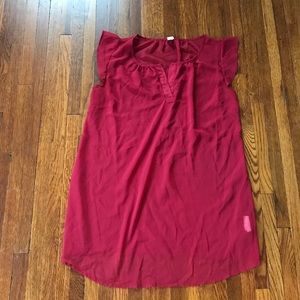 Red flutter sleeve sheer maternity top