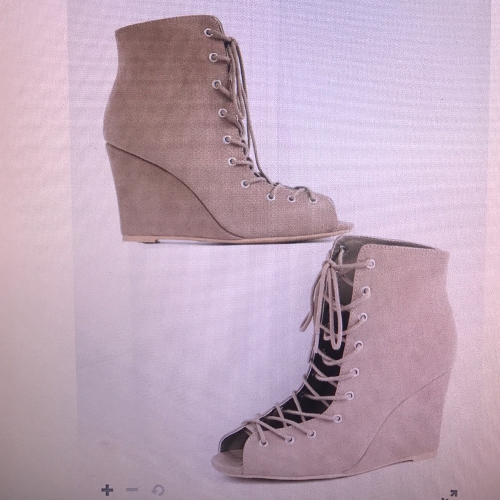 Taupe lace up wedge bootie