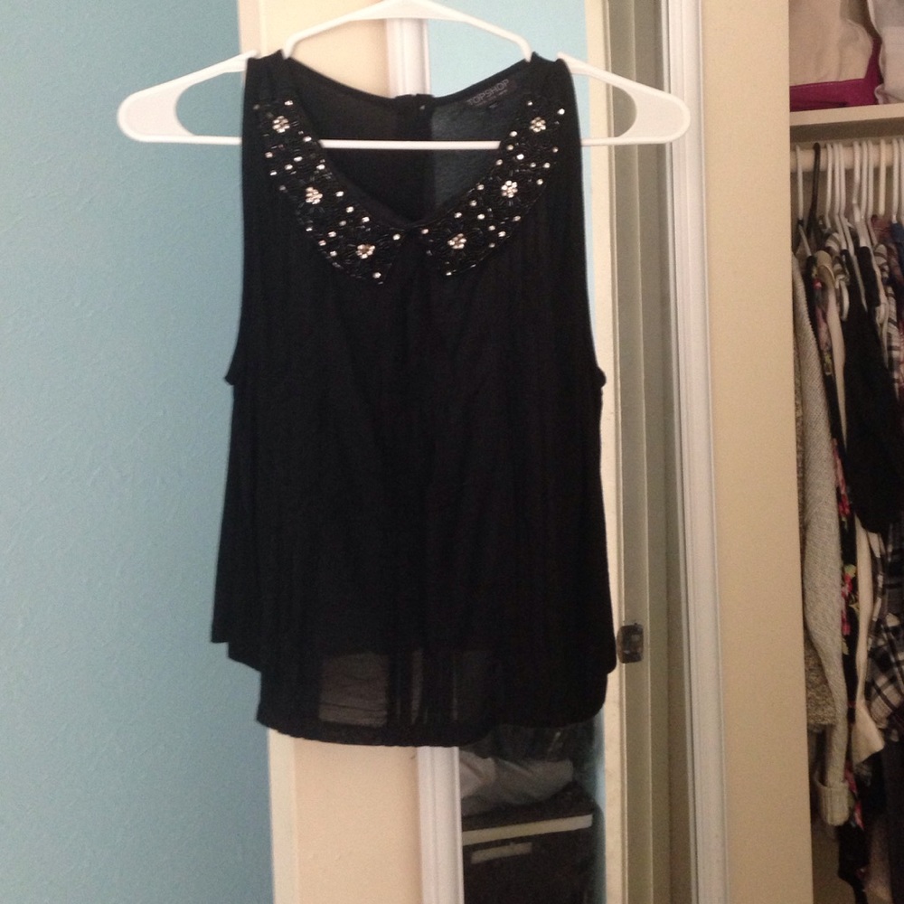 Topshop black embellished collar top