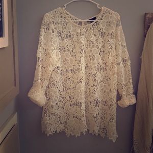 Floral Transparent Lace Top Long Sleeved