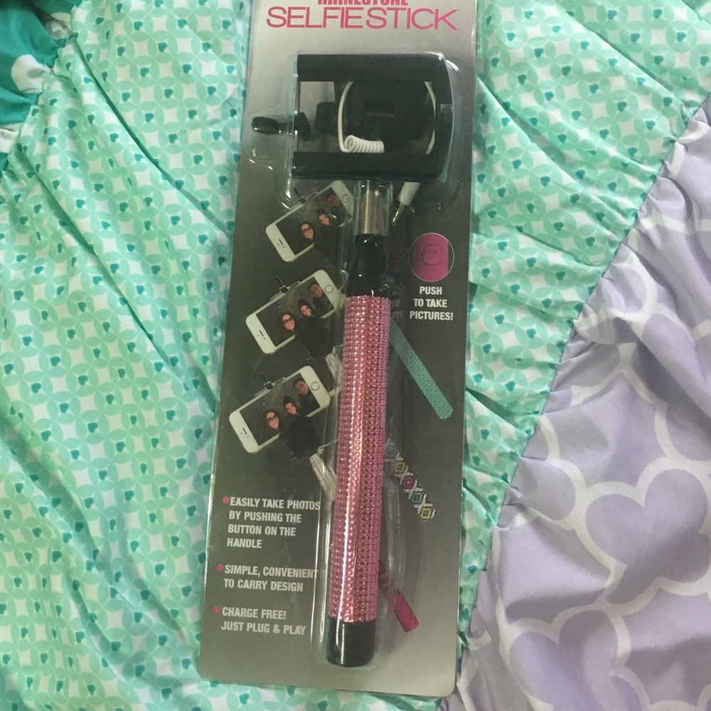 Pink rhinestone selfie stick