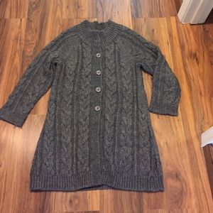 Garnet Hill Long Cabled Cardigan in Charcoal