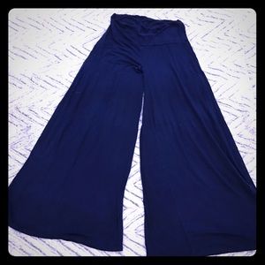 Stretchy knit palazzo pants - navy blue