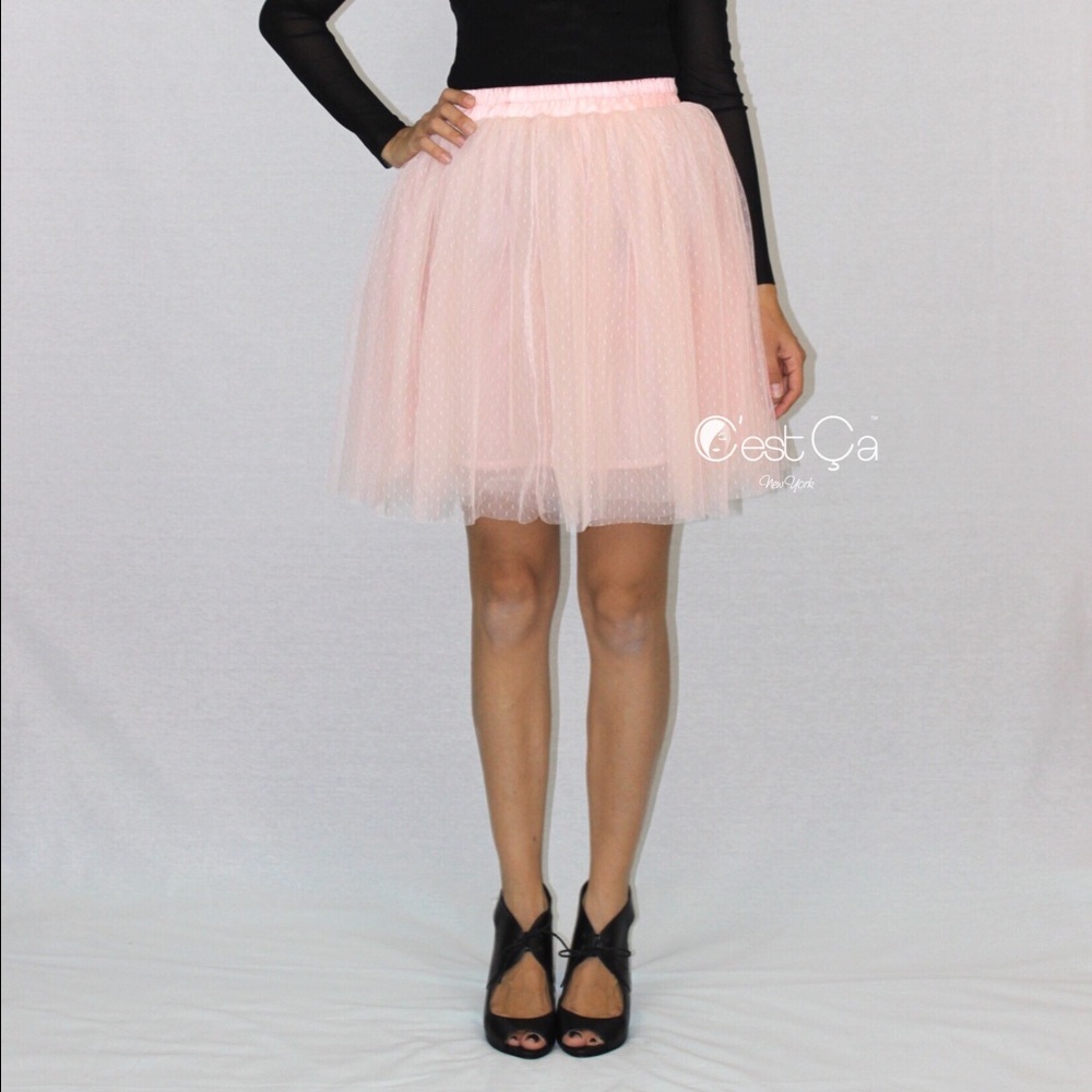 Beth Blush Pink Polka Dot Tulle Skirt