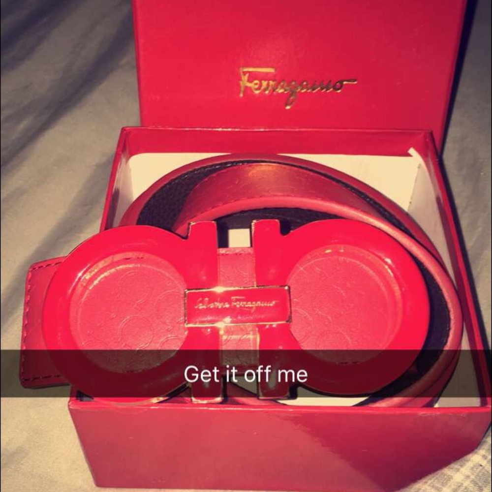 Red Salvatore Ferragamo belt in box
