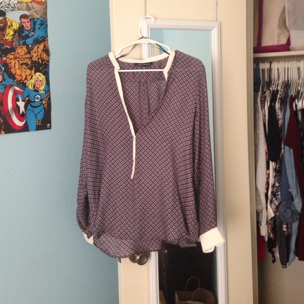 Zara purple geo scarf print top
