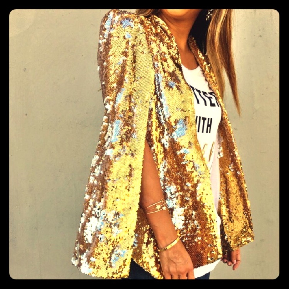 Gold Sequin Cape Blazer