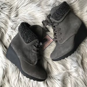 Grey wedge booties by White Mountain