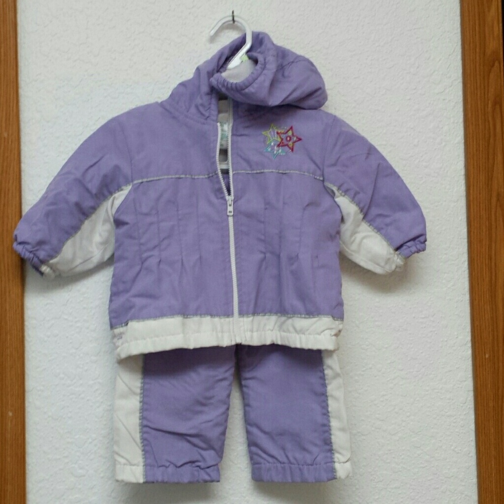 Fleece lined hooded baby jacket and pants.