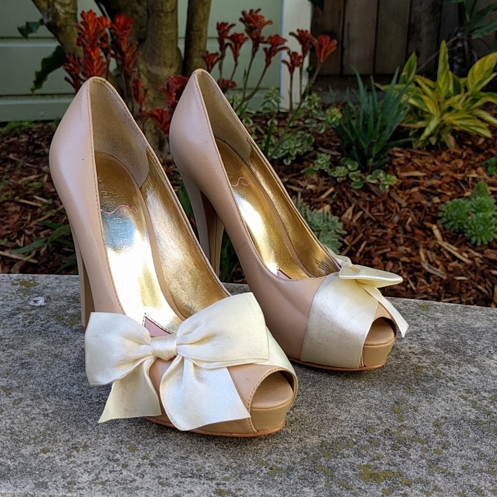 Beige Bowed Heels