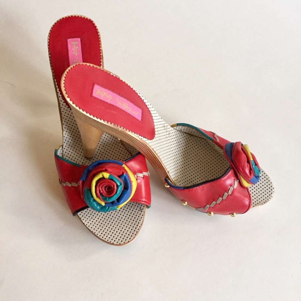 Betsey Johnson multi colored mules.