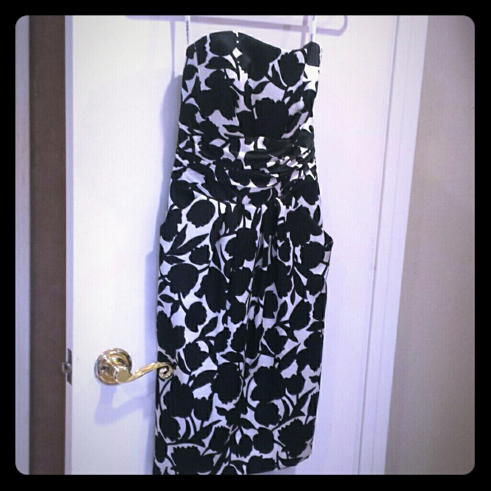 Black and white strapless party dress