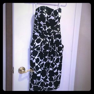 Black and white strapless party dress
