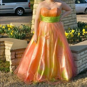 Lime Green & Peach Prom Gown