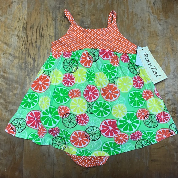 Rare Too Toddler Girls Fruit Sun Dress w/ Bloomers - Picture 2 of 4