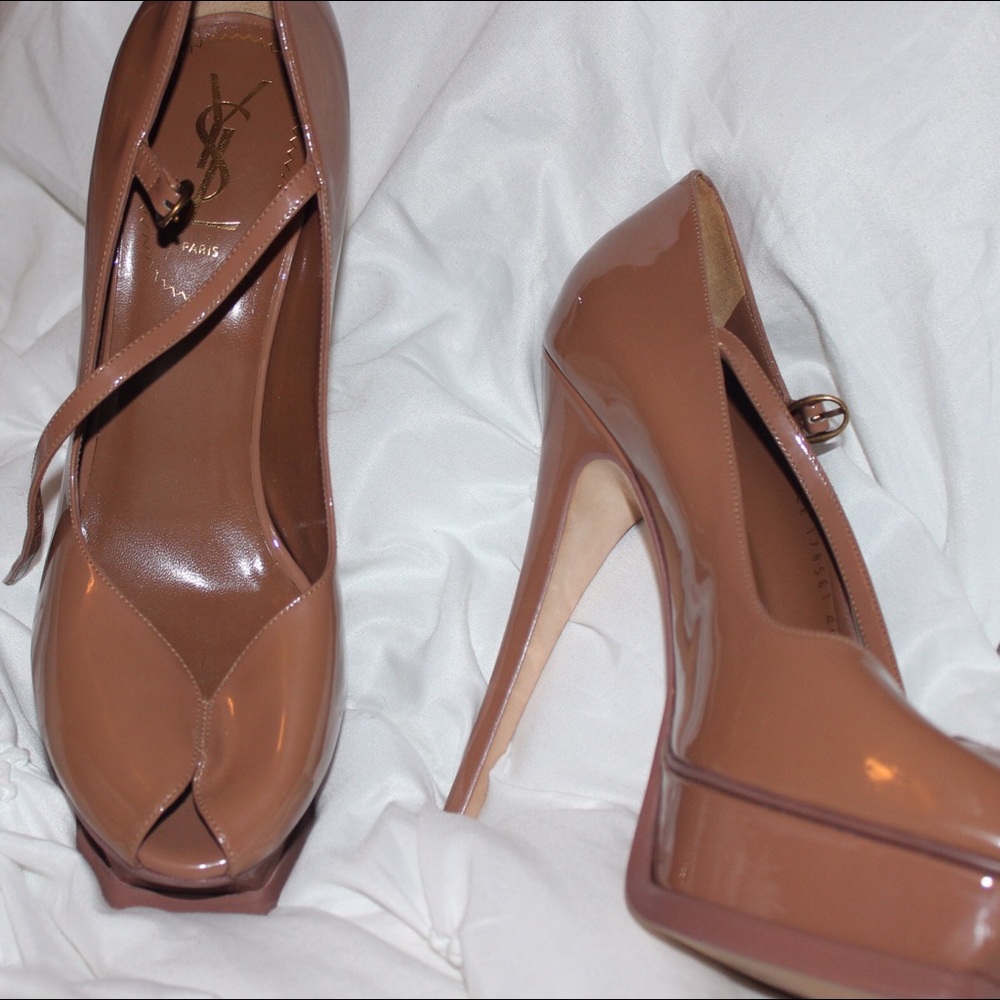 YSL tribute patent leather platform pumps