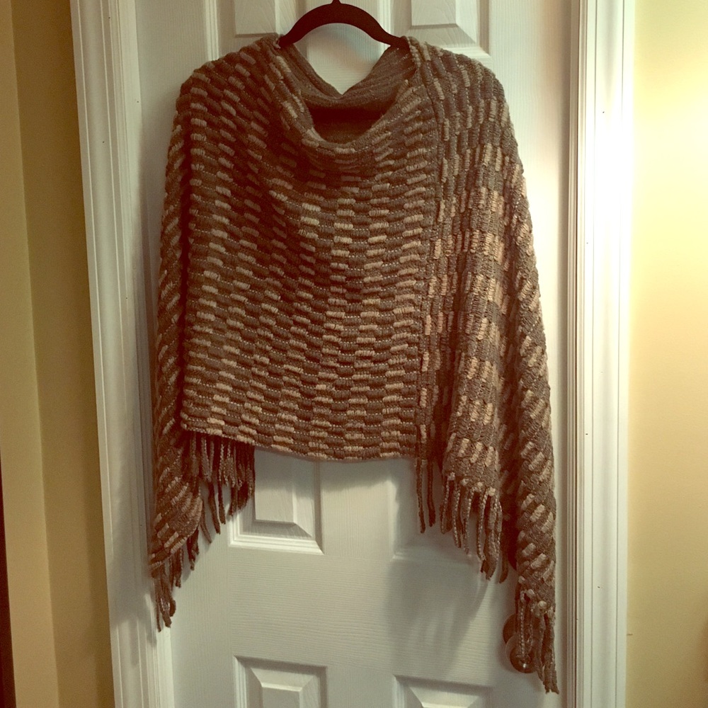 Gray & Beige lightweight chenille poncho