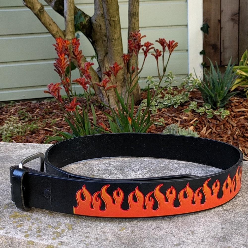 SOLD!! 1980s Leather Flame Belt