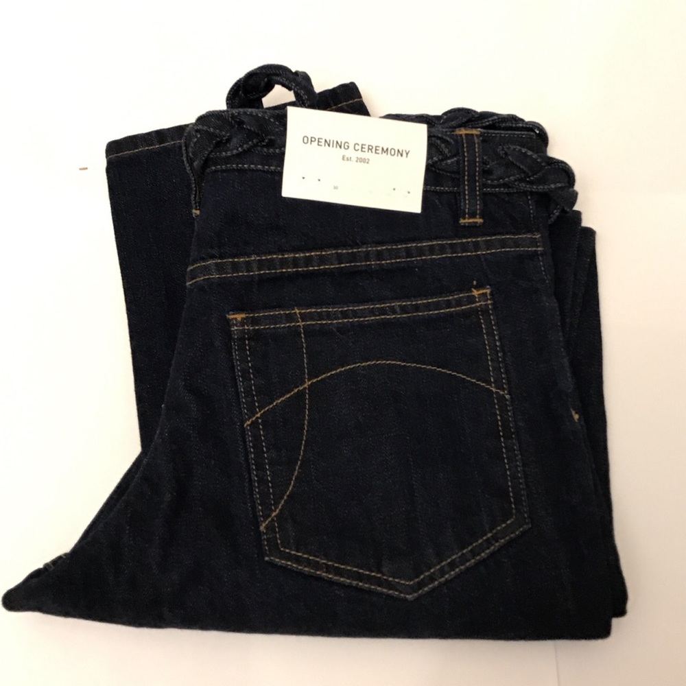 OPENING CEREMONY 'DARK BLUE' BELTED SLIM JEANS