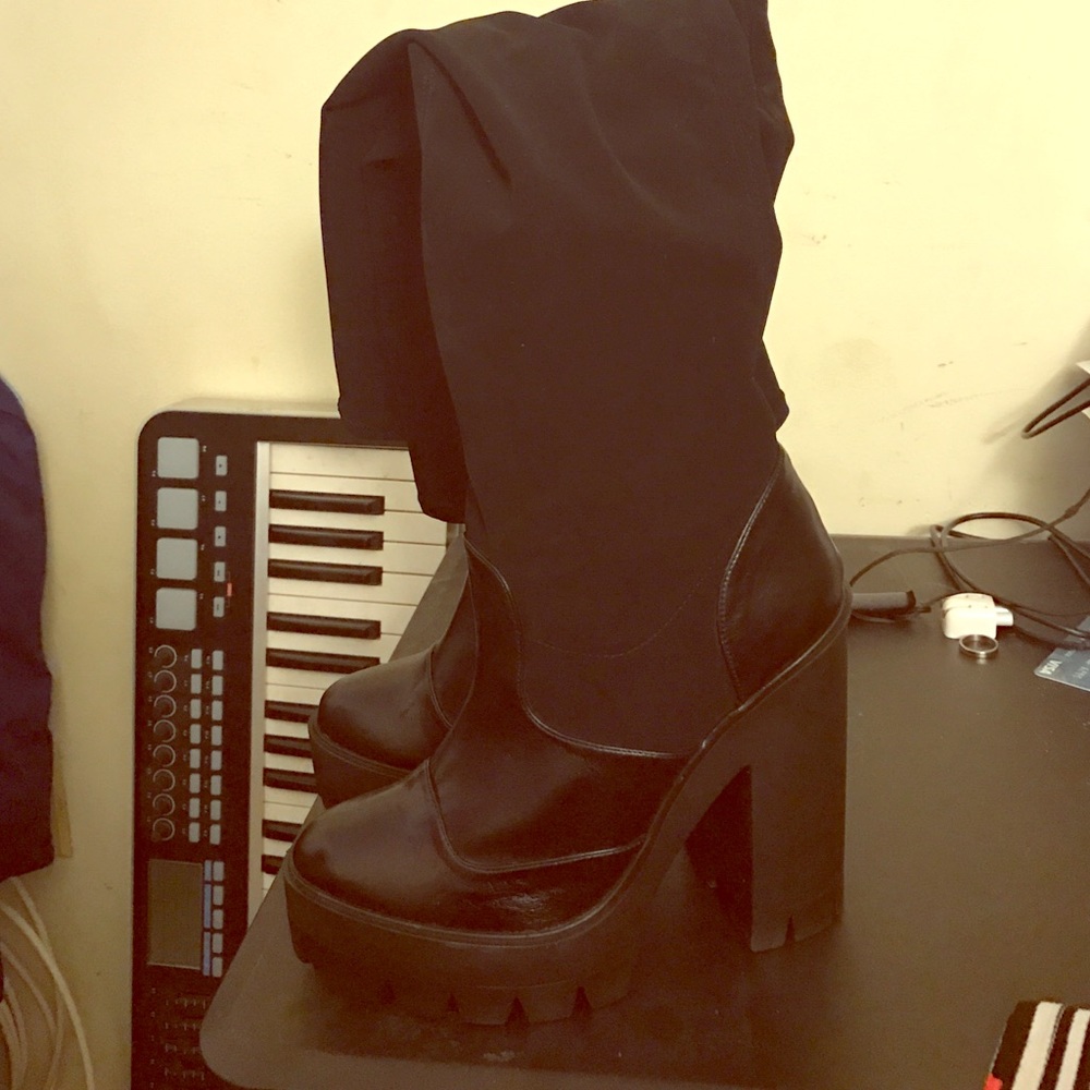 Black thigh high boots