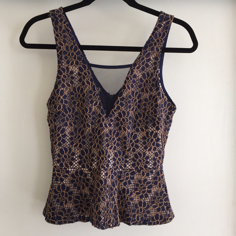Lace & mesh peplum top
