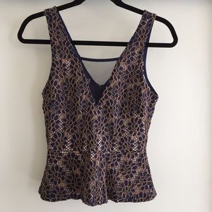 Lace & mesh peplum top